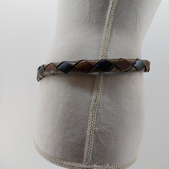 Vintage Womens Leather Weaved Snake Brown Belt 32" Claw Buckle - Picture 5 of 12